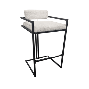 Luxurious Boucle Bar Stool With Supportive Back | 72Cm Height & Black Metal Legs - UK Luxury Furniture